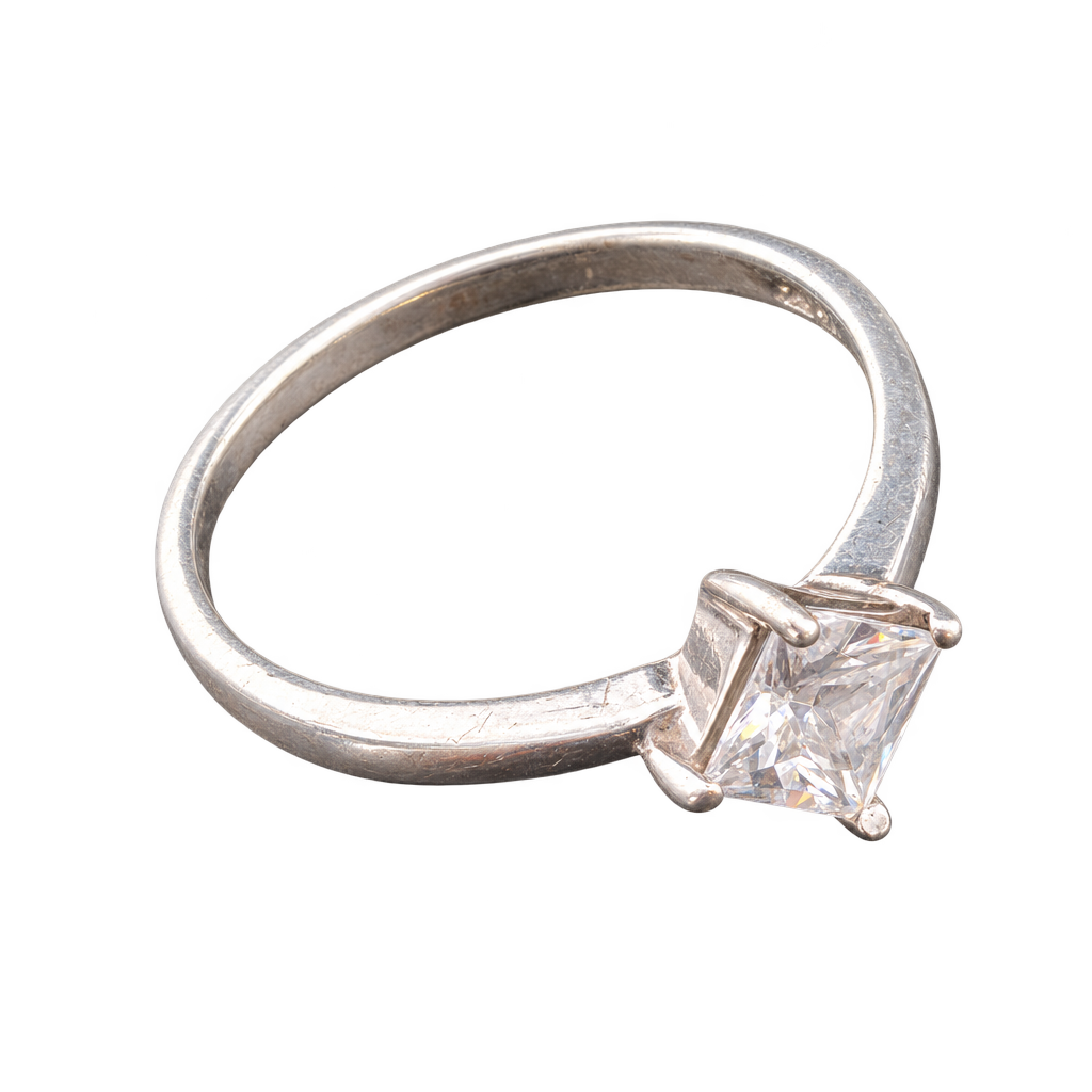 Sterling sølv 925 ring med klar firkantet sten — fritlagt