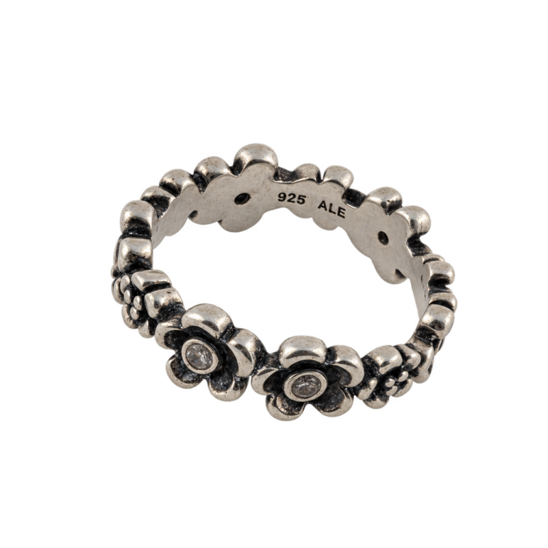 Sterling sølv Pandora-ring med blomster, str. 56 — fritlagt
