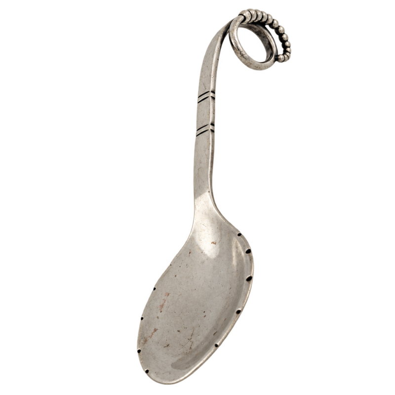 Sterling sølvske med ringafslutning, 14 cm — fritlagt