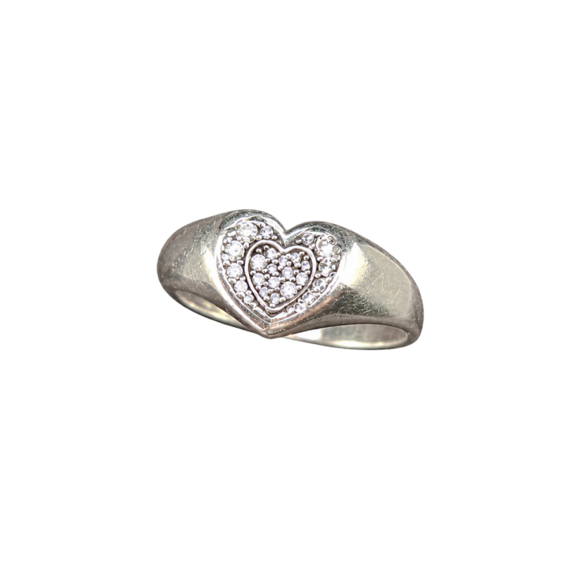 Pandora sølvring All for Love med hjerte, str. 58 — fritlagt