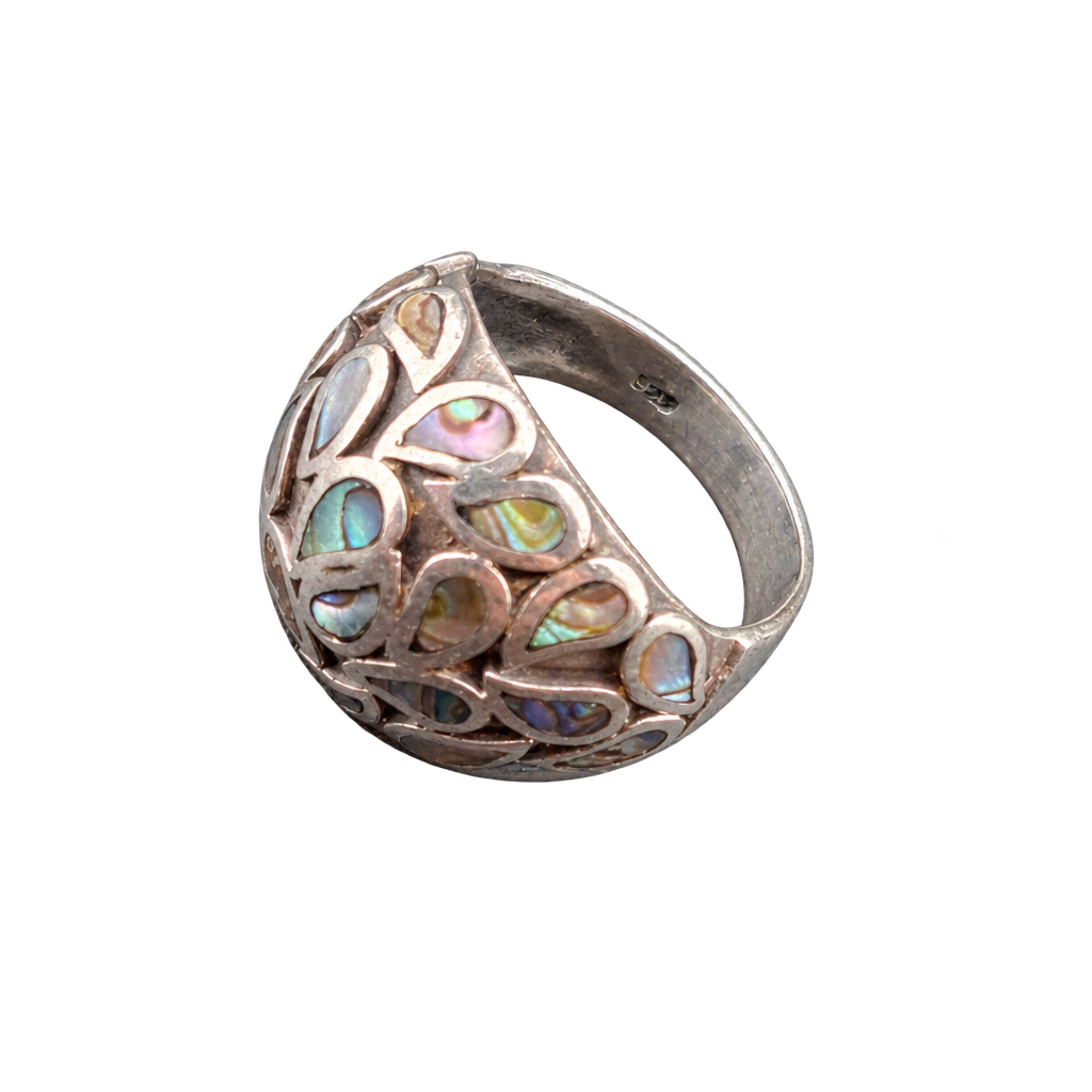 Sterling sølv ring med abalone, str. 54 — fritlagt