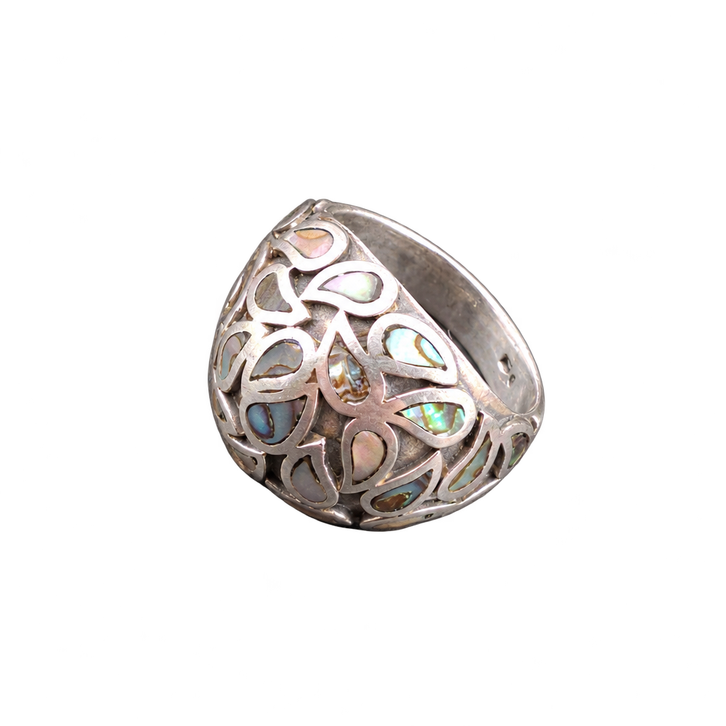 Sterling sølv ring med abalone, str. 54 — fritlagt